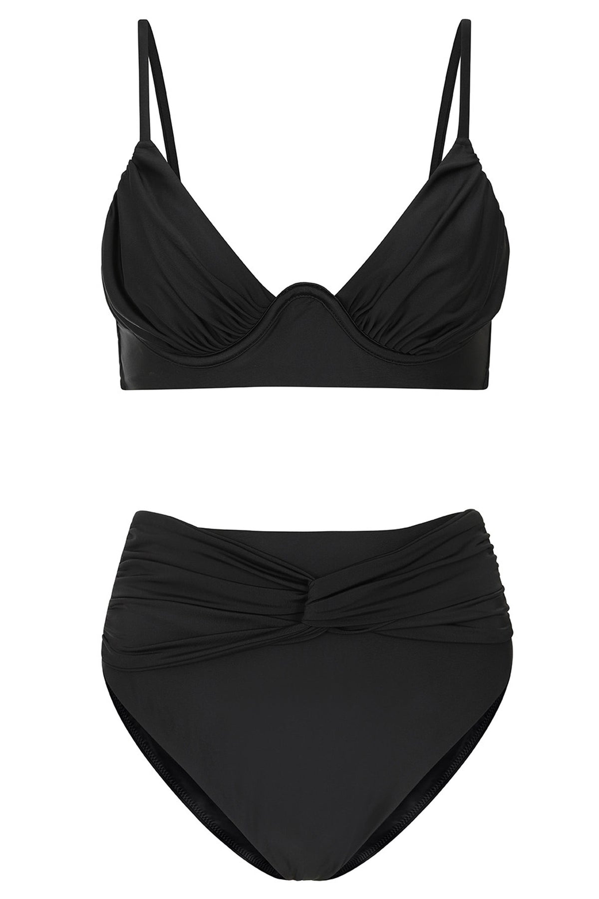 High Tide | Black High Waisted Twist Front Bikini Bottoms