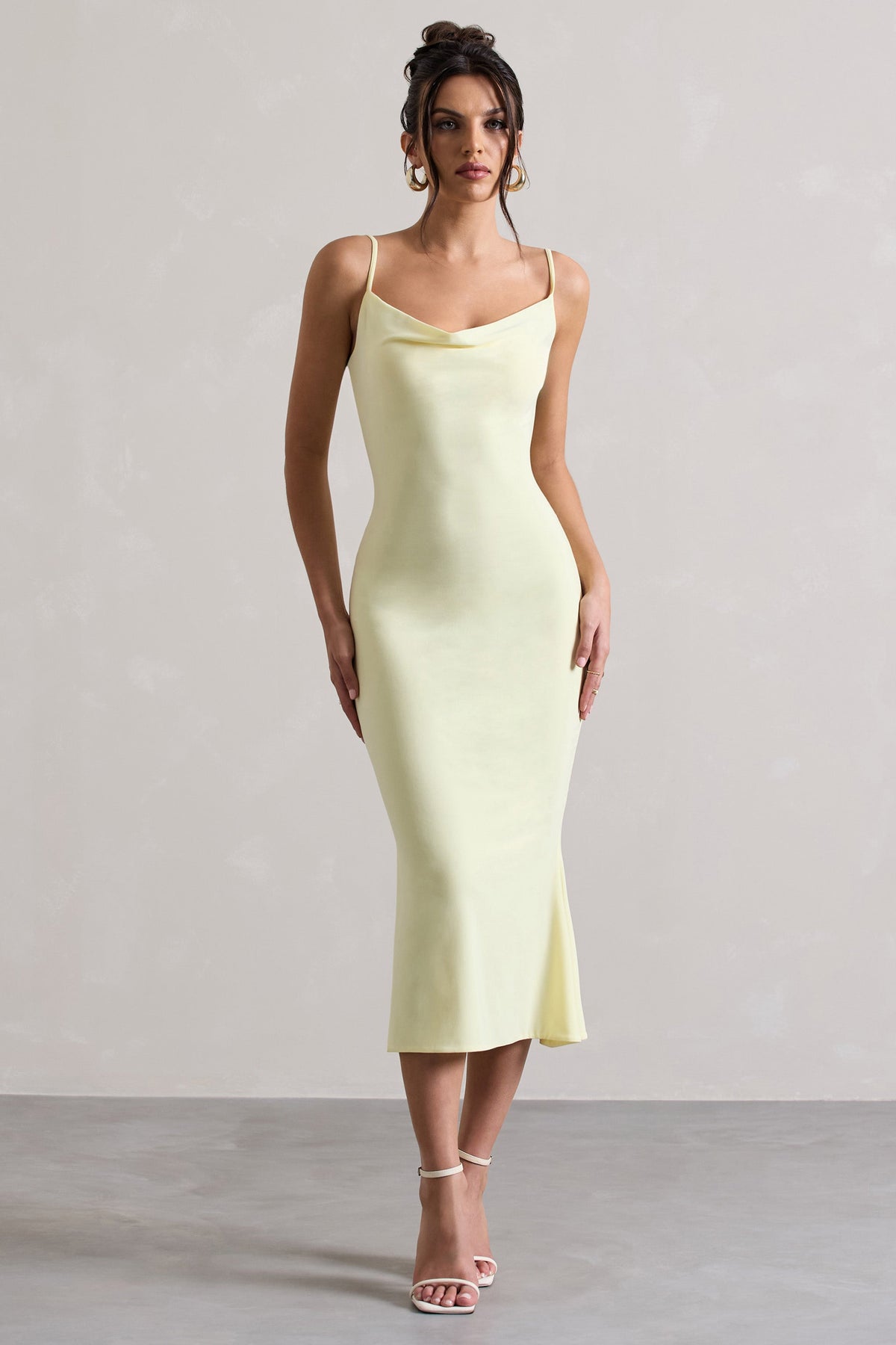 Addison | Lemon Cowl-Neck Open-Back Midi Dress With Lace