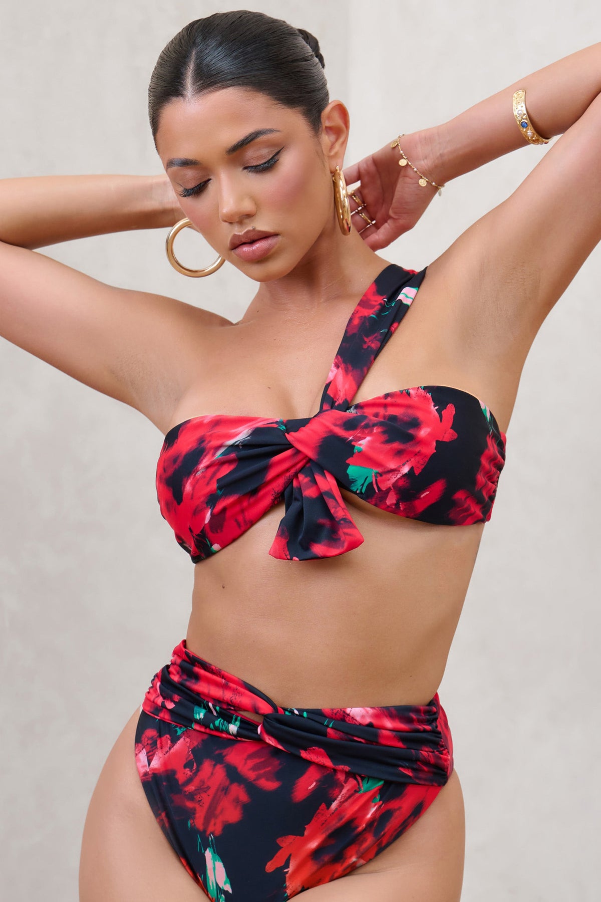 Bowline | Multi Print One Shoulder Knotted Bikini Top