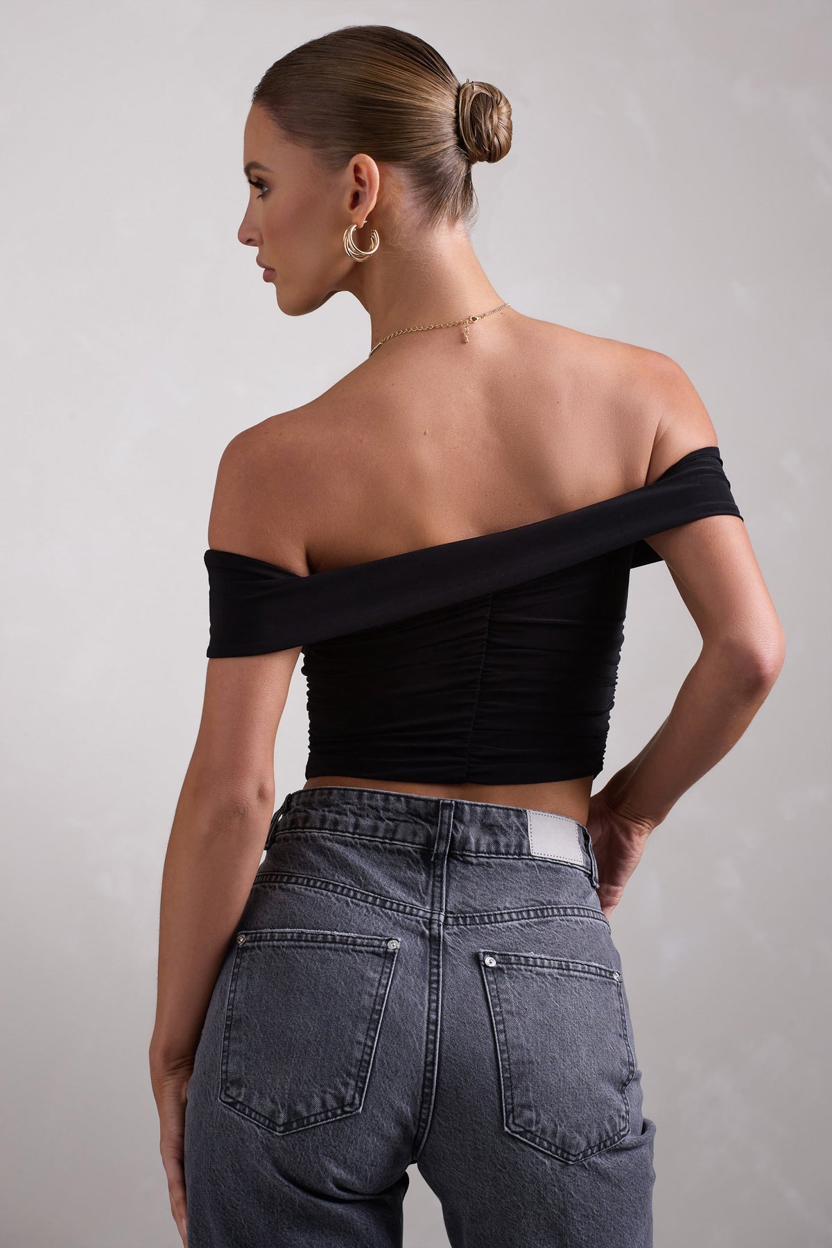 Torsion | Black Twisted Bardot Crop Top