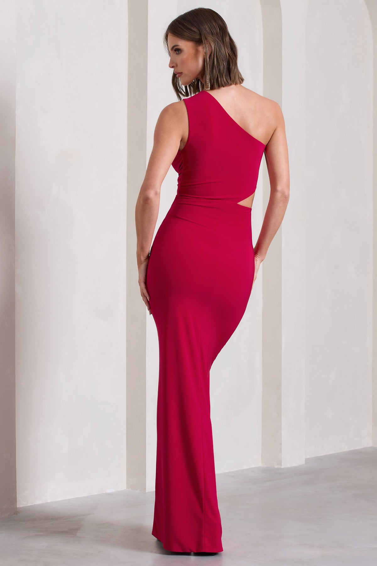 Emmy | Red One Shoulder Cut-Out Split Maxi Dress