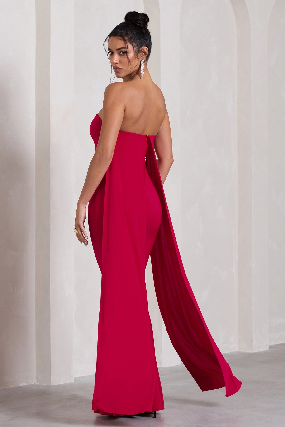 Christina | Red Bandeau Sleeveless Maxi Dress With Cape