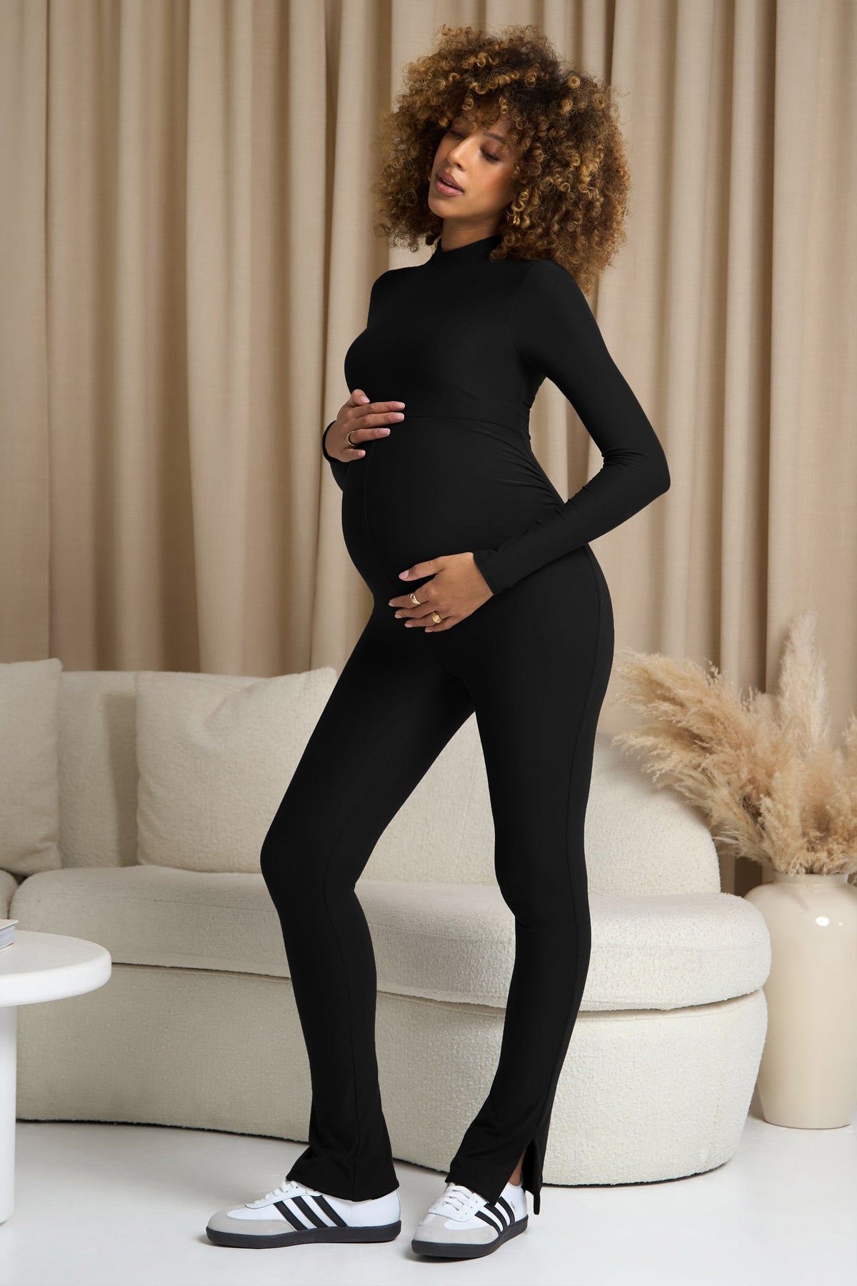 Fia | Black High-Neck Slim-Leg Maternity Jumpsuit