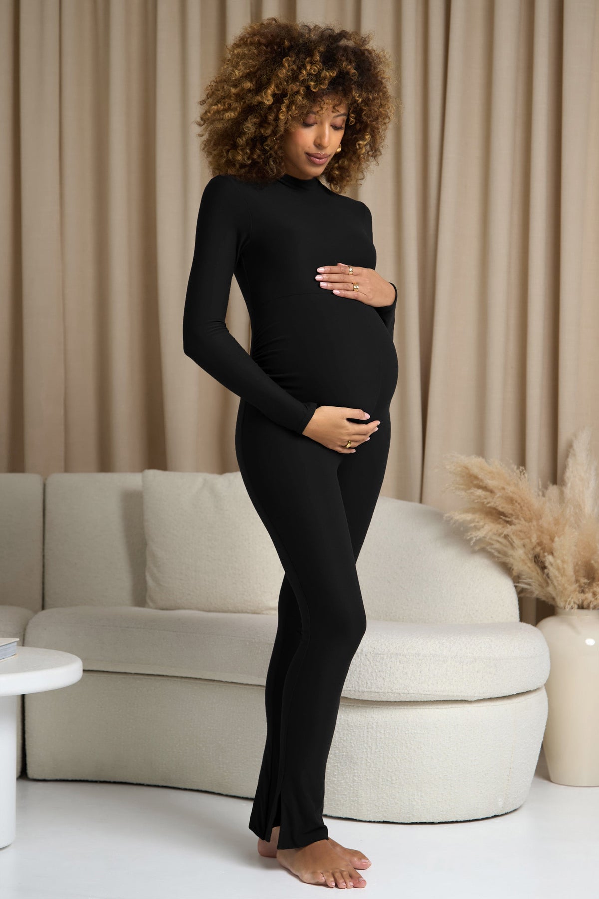 Fia | Black High-Neck Slim-Leg Maternity Jumpsuit