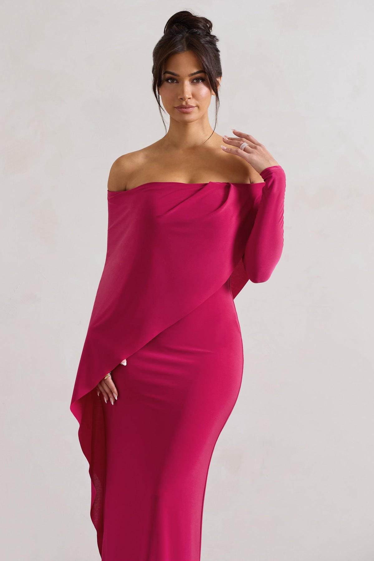 Jana | Dark Pink Bardot Cape Maxi Dress