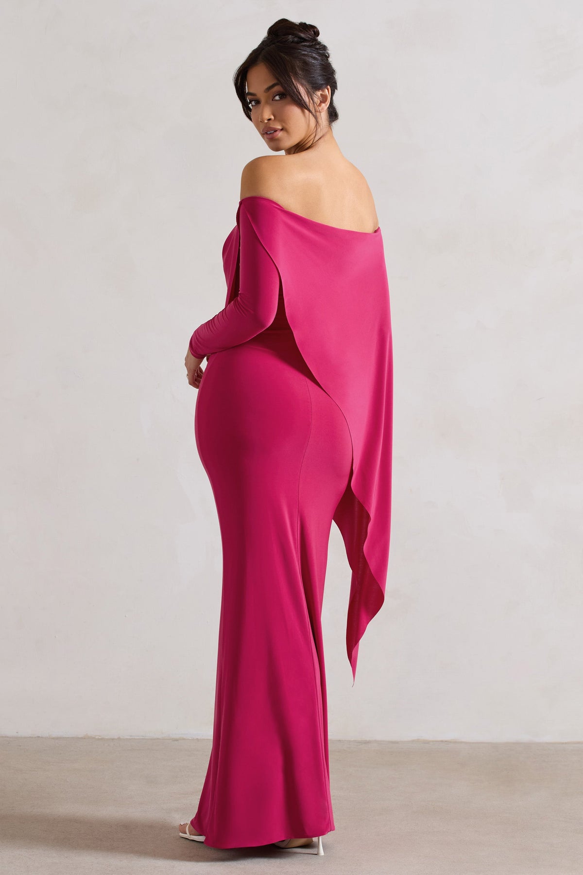 Jana | Dark Pink Bardot Cape Maxi Dress