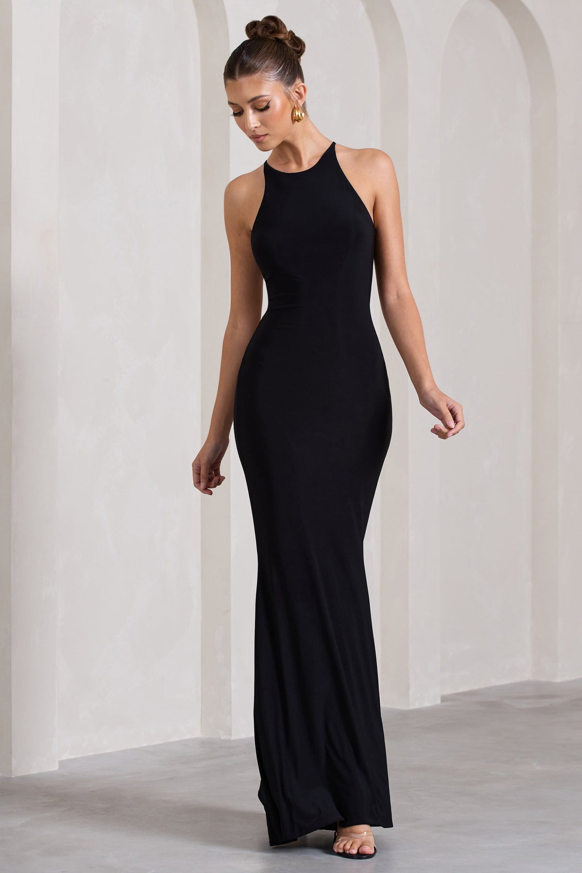 Brianna | Black Sleeveless Halter-Neck Open-Back Maxi Dress