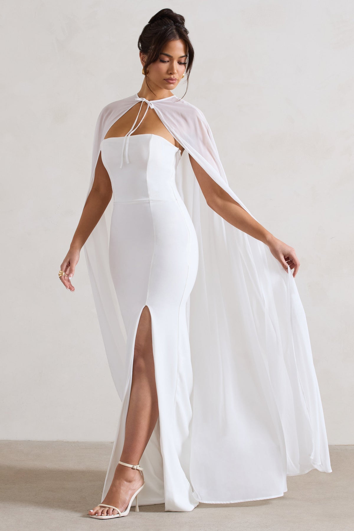 Mythical | White Chiffon Floor-Length Cape