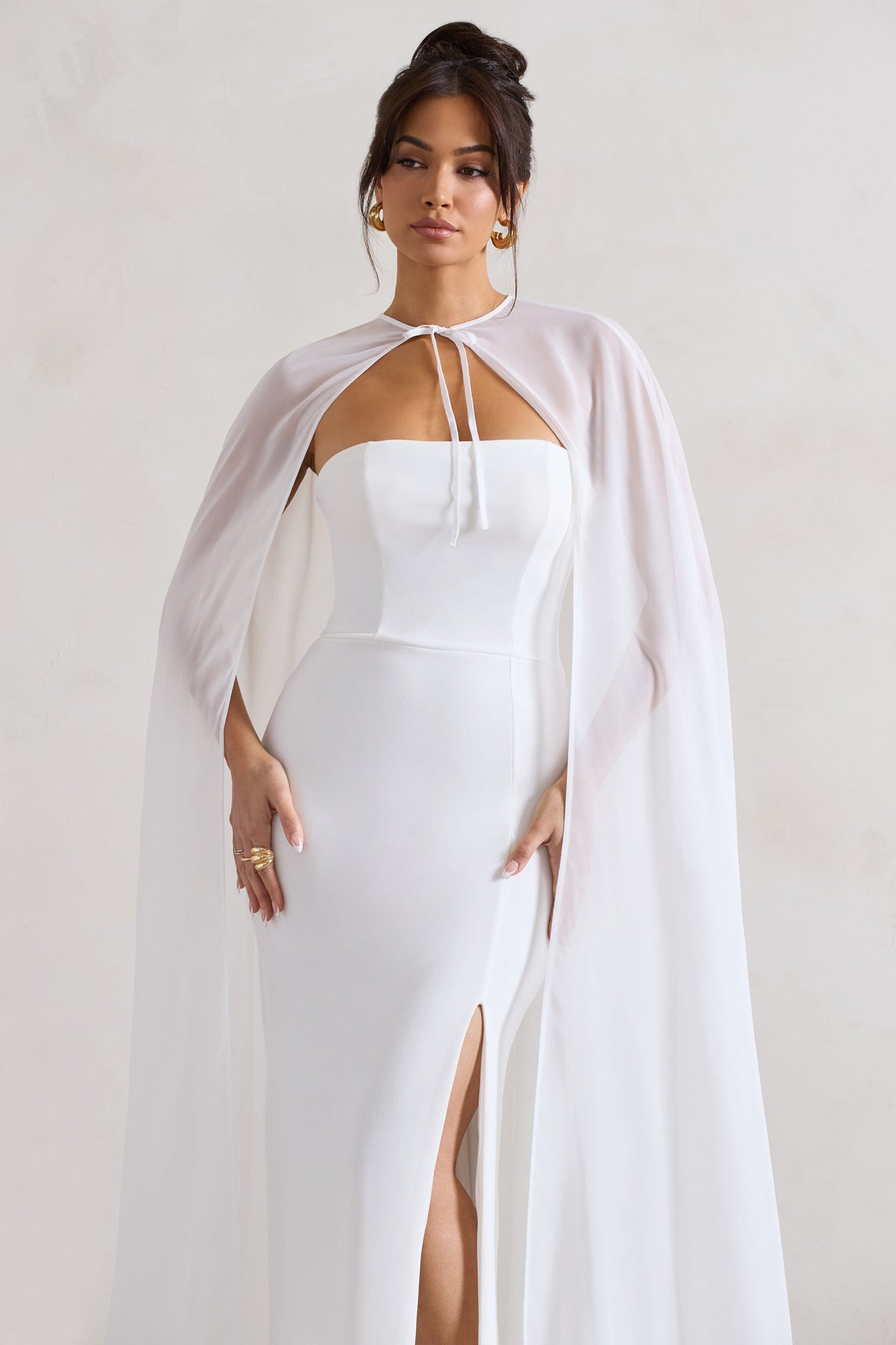 Mythical | White Chiffon Floor-Length Cape