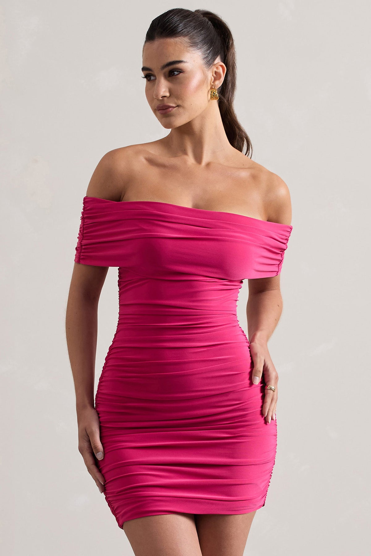 Zeta | Dark Pink Bodycon Bardot Mini Dress