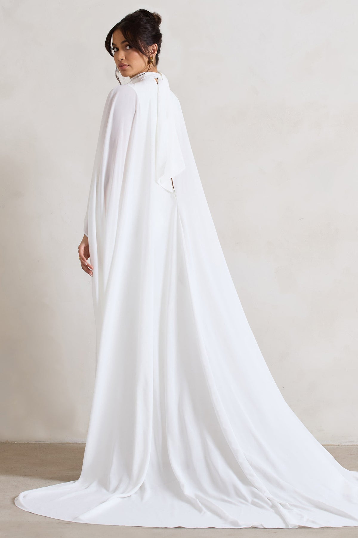 Saint | Cream Fishtail Split Maxi Dress With Chiffon Cape