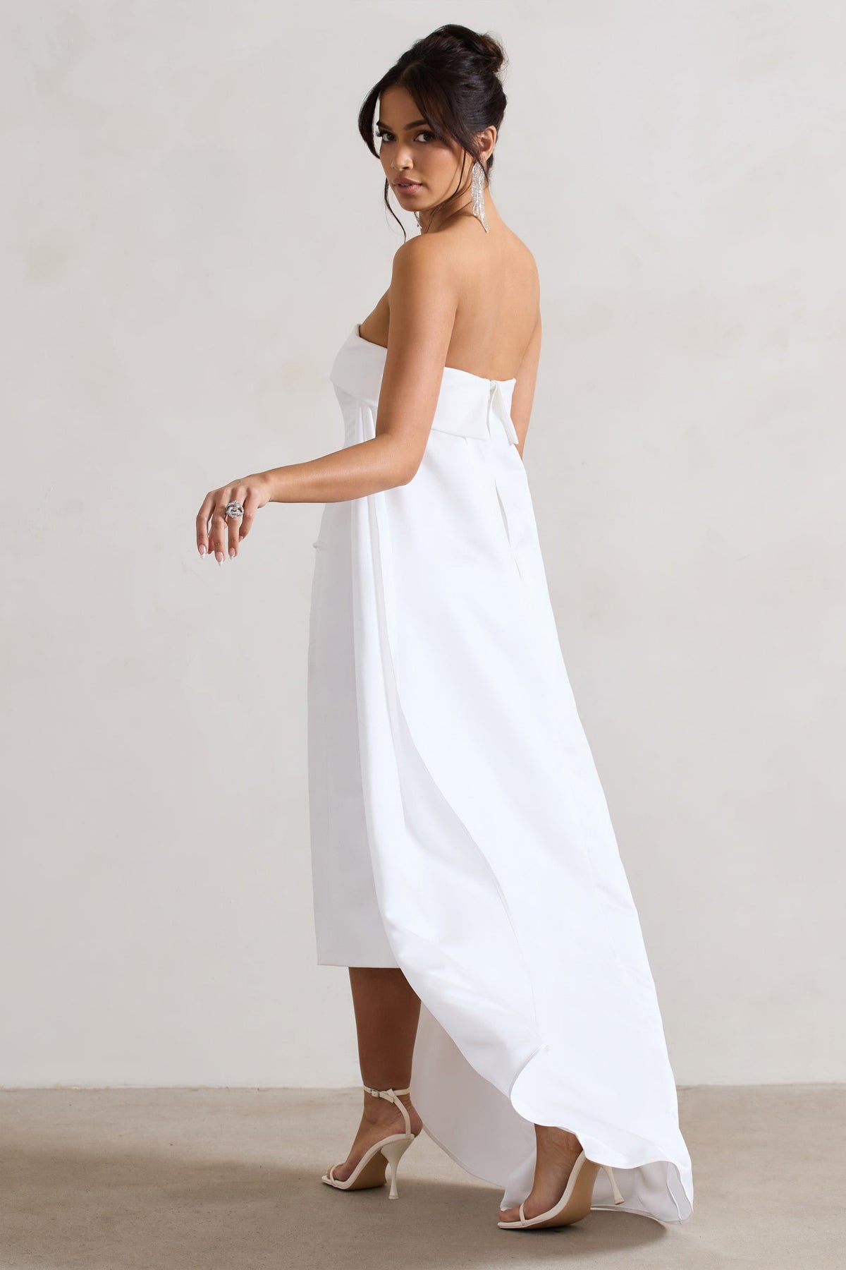 Save The Date | Cream Bandeau Midi Dress With Train