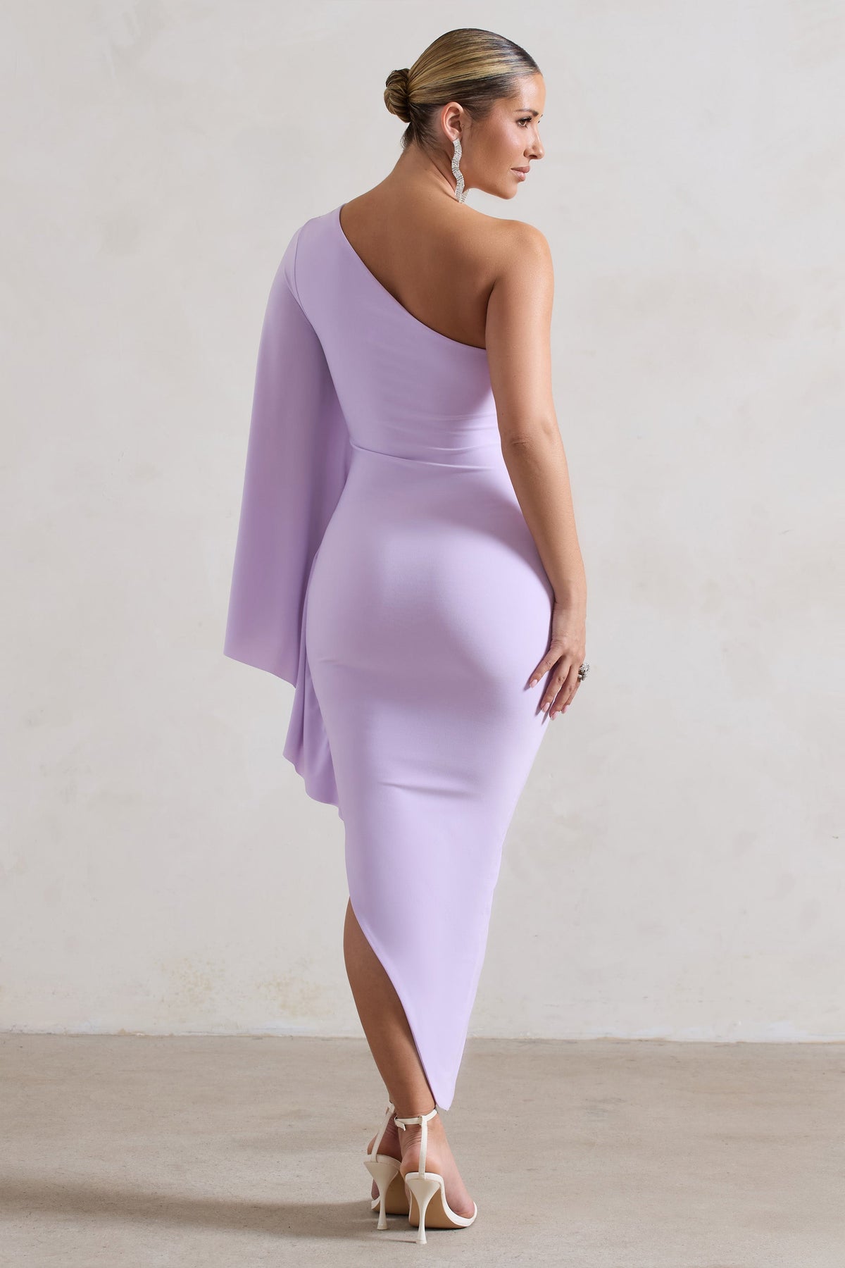 My Level | Lilac Asymmetric One Shoulder Cape Sleeve Midi Dress