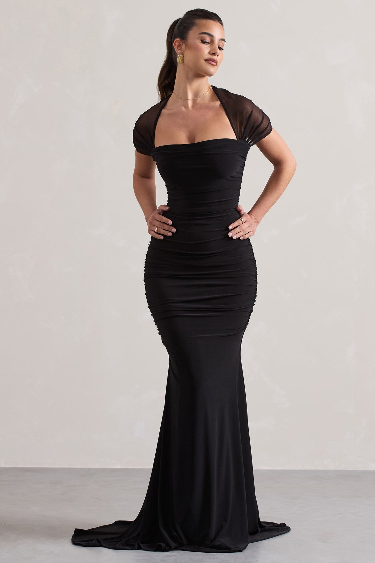 Prophecy | Black Fishtail Maxi Dress With Sheer Sleeves