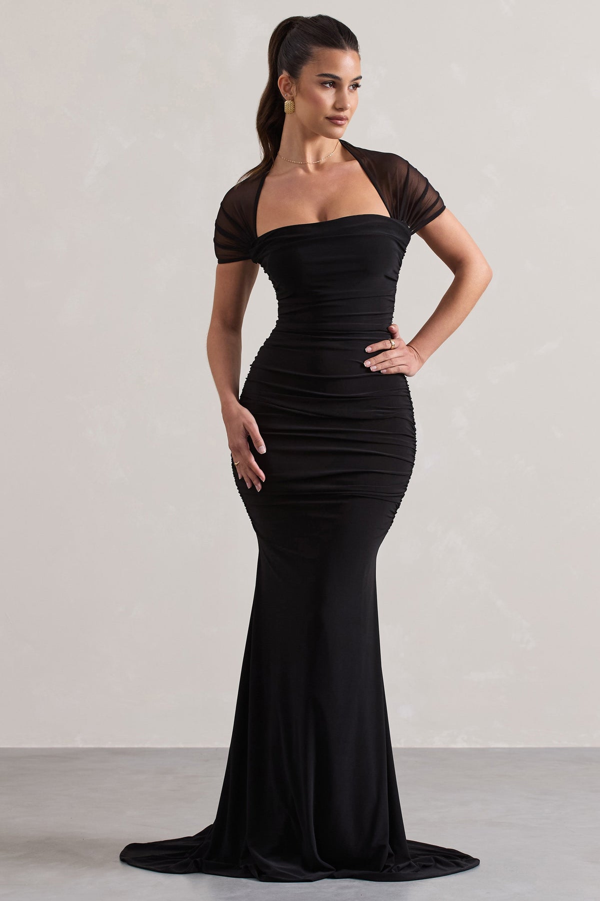 Prophecy | Black Fishtail Maxi Dress With Sheer Sleeves