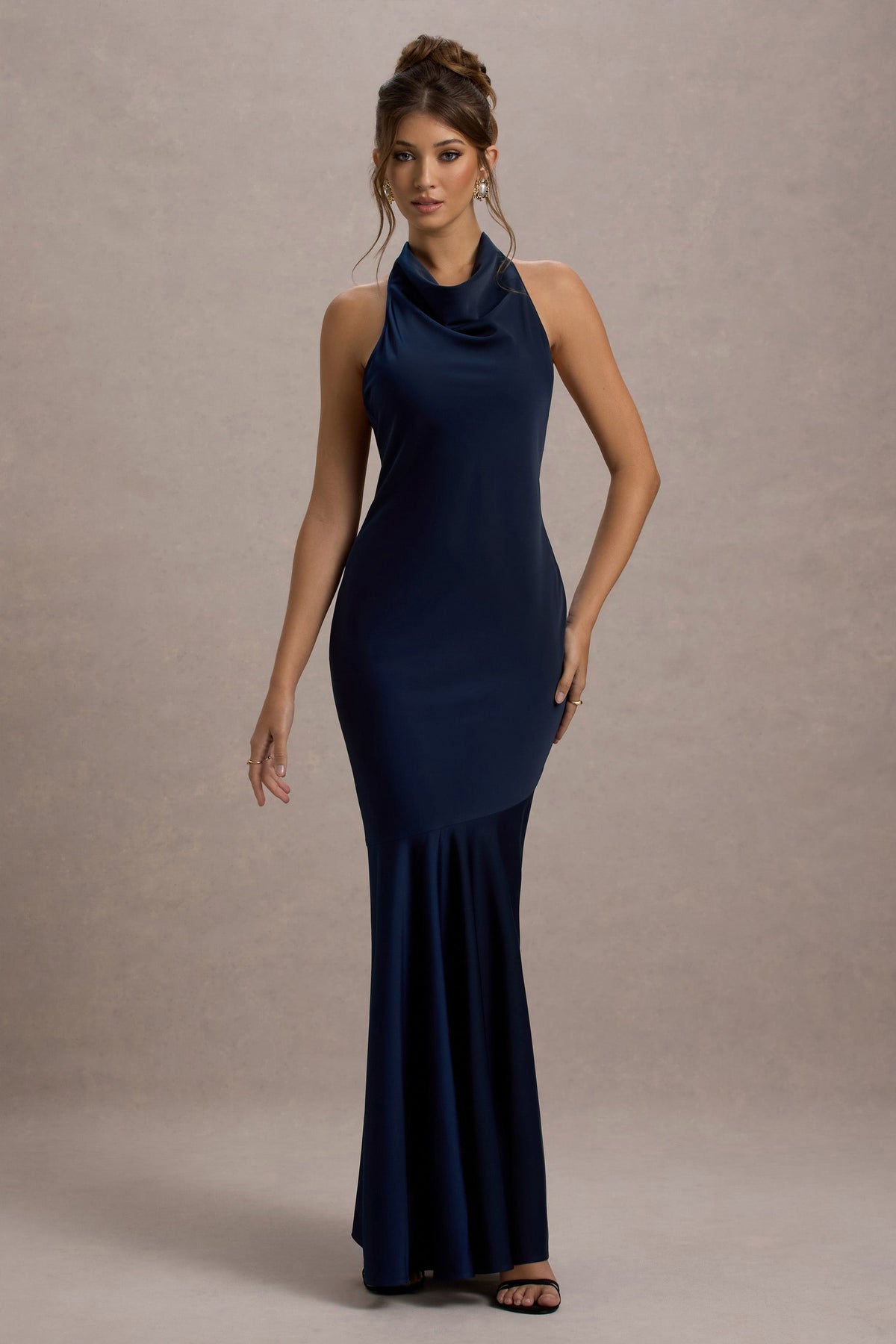 Amelita | Navy Satin Cowl-Neck  Maxi Dress