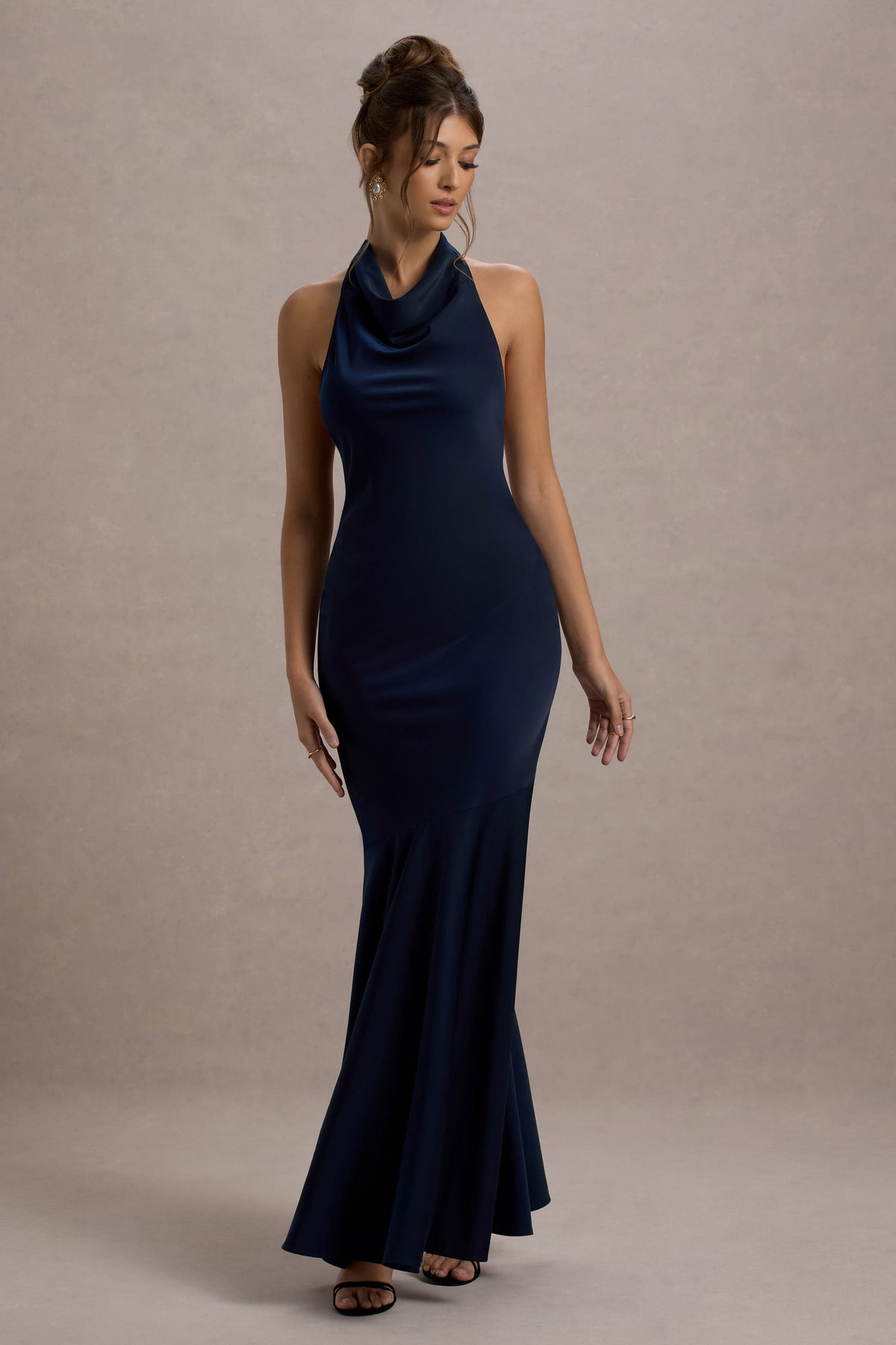 Amelita | Navy Satin Cowl-Neck  Maxi Dress