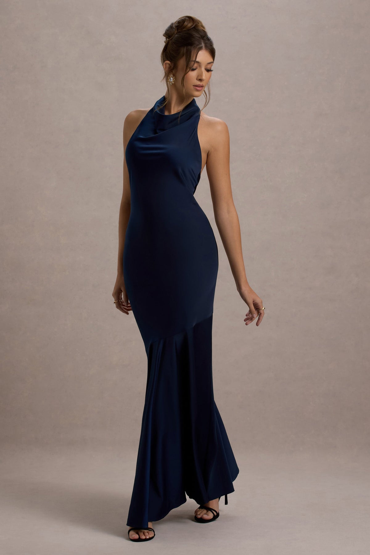 Amelita | Navy Satin Cowl-Neck  Maxi Dress