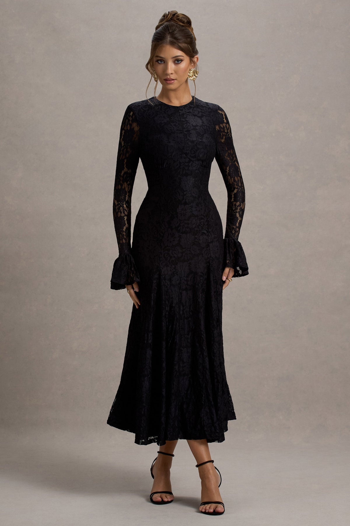 For Life | Black Lace Long-Sleeve Midi Dress