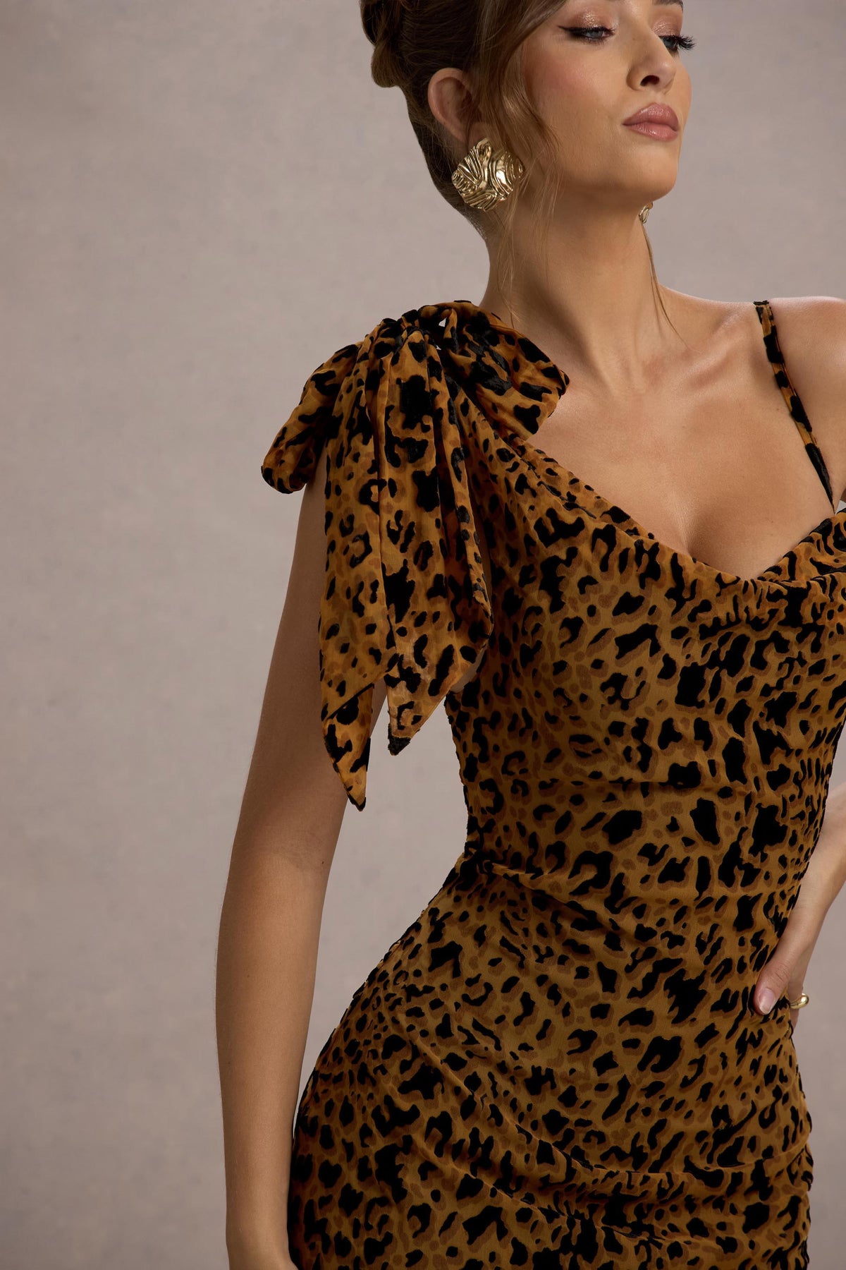 Yasmin | Leopard Print Velvet Strappy Maxi Dress With Bow