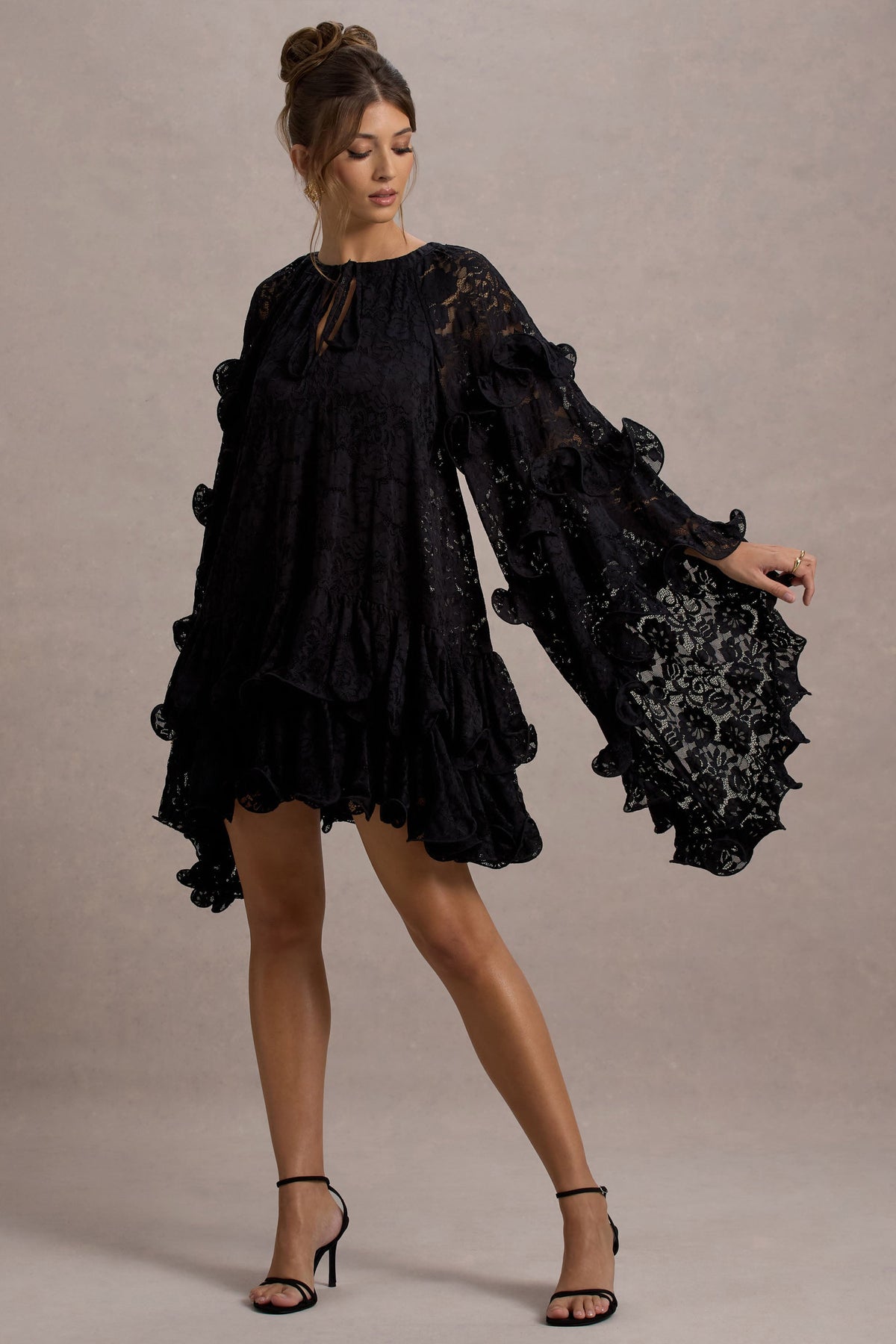 Arlington | Black Lace Cape-Sleeve Mini Dress