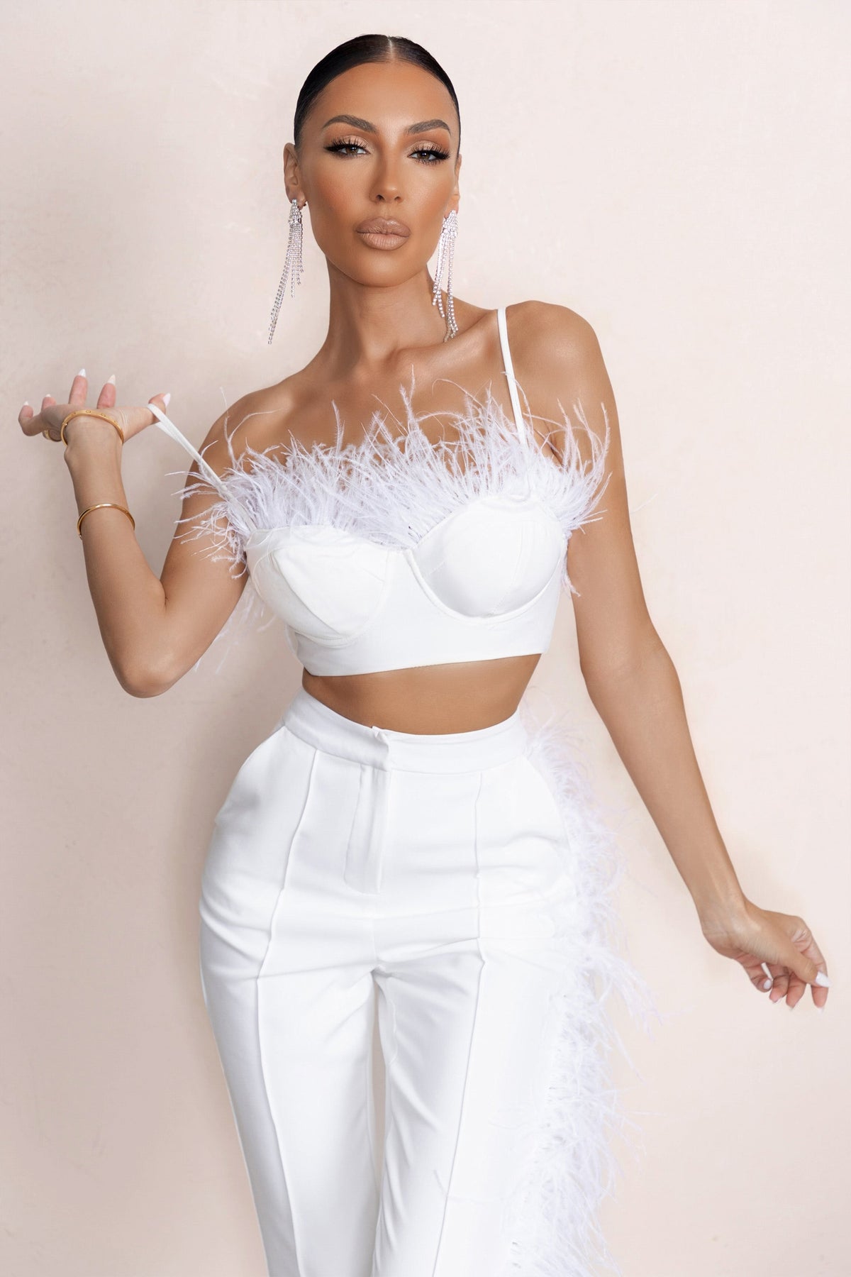 Prestige | White Bralette With Feather Trim