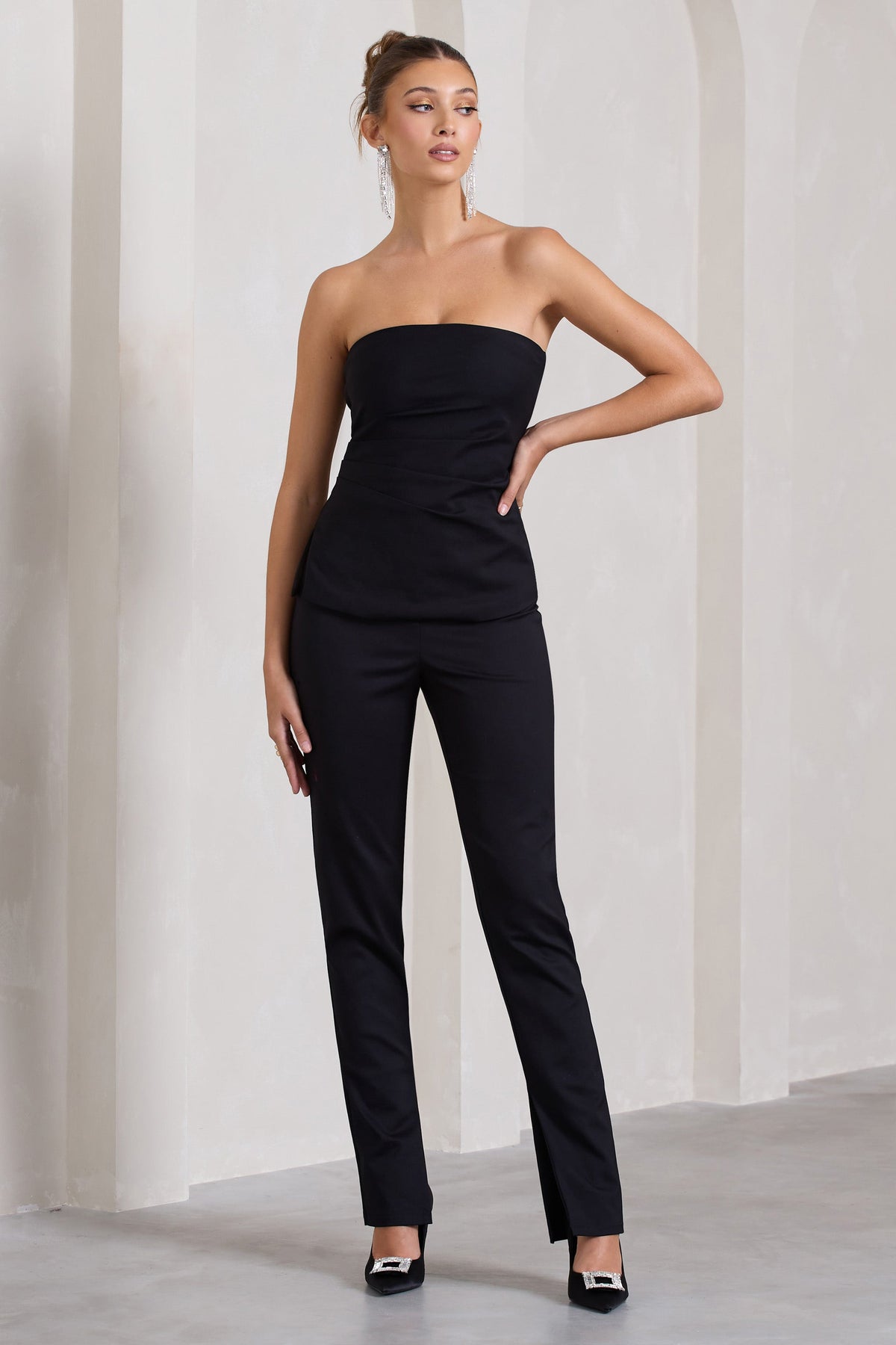 Walk That Walk | Black High-Waisted Flared-Leg Trousers