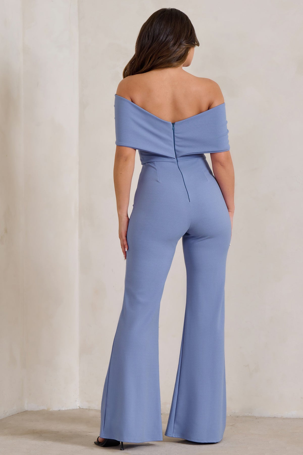 Zoey | Blue Bardot Bow Detail Jumpsuit