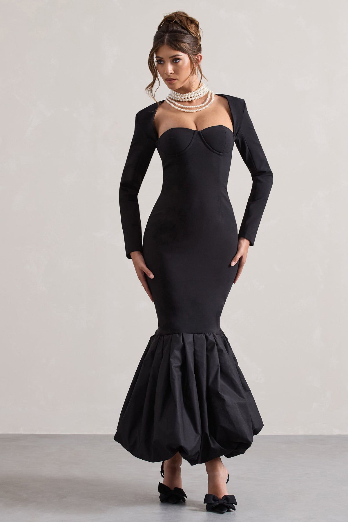 London | Black Sweetheart Maxi Dress With Volume Hem