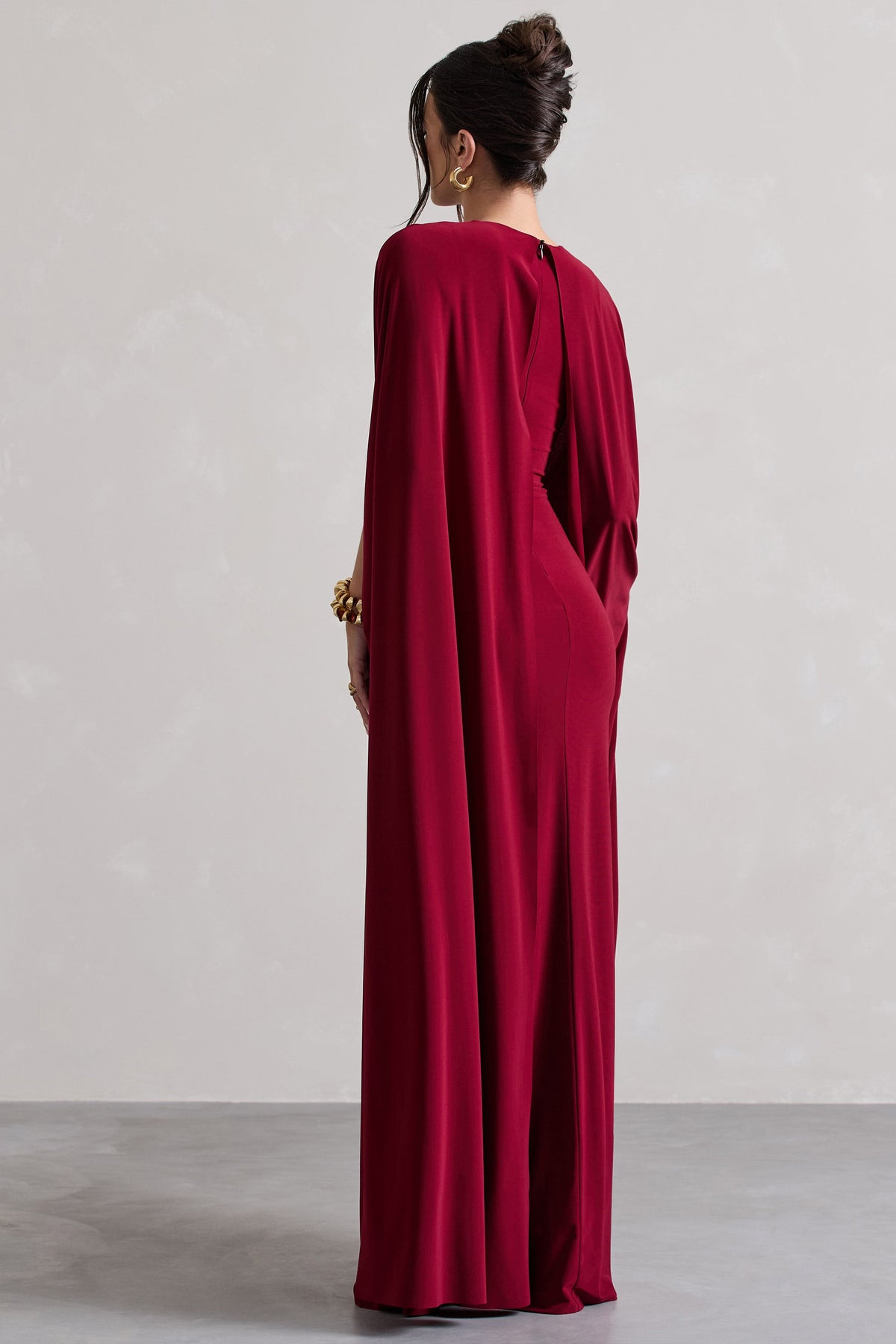 Ilaria | Berry Cape Sleeve Split Maxi Dress