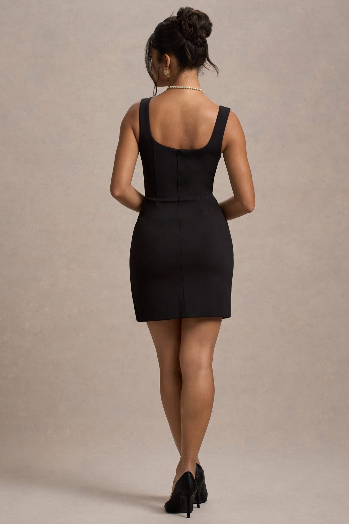 Suzanne | Black Scoop-Neck Mini Dress With Split Skirt