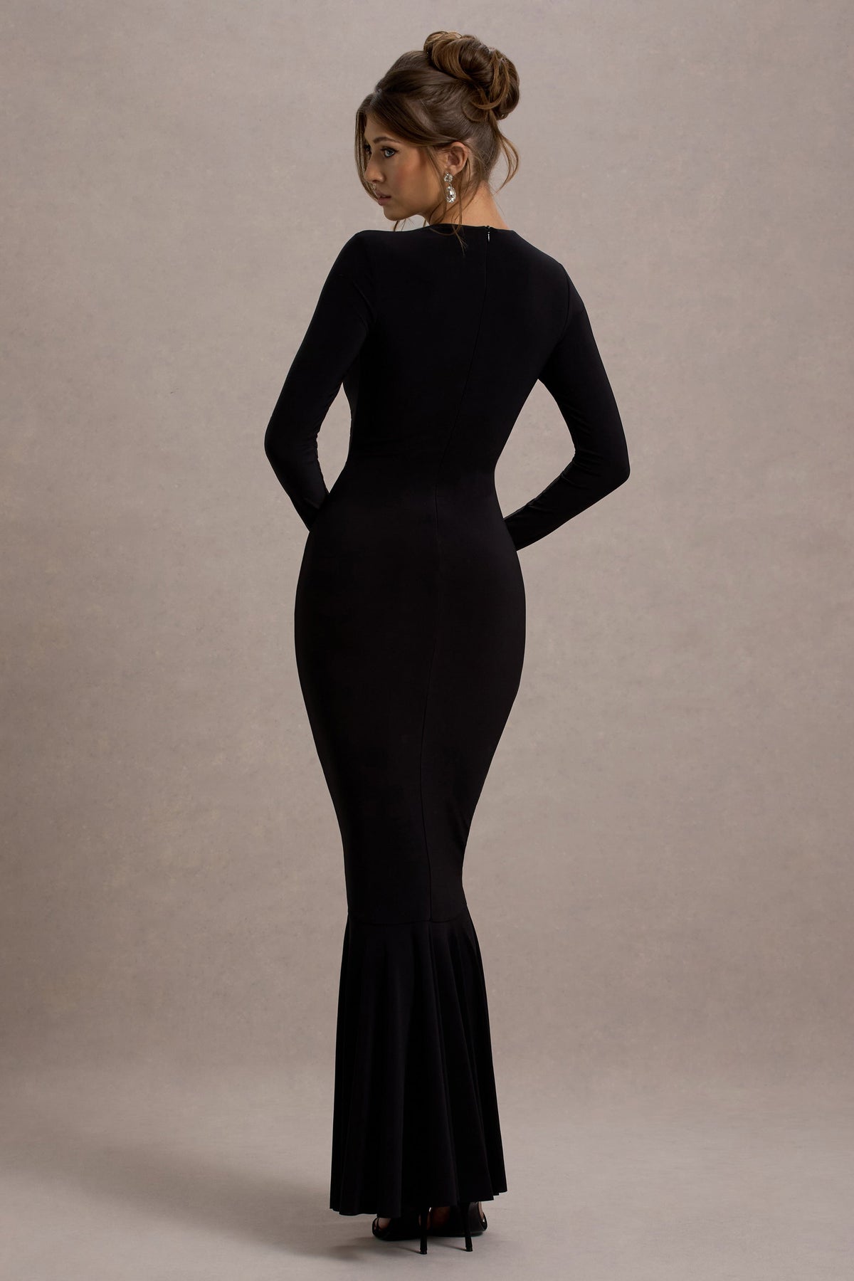 Kalilah | Black Long-Sleeve Ruched  Maxi Dress