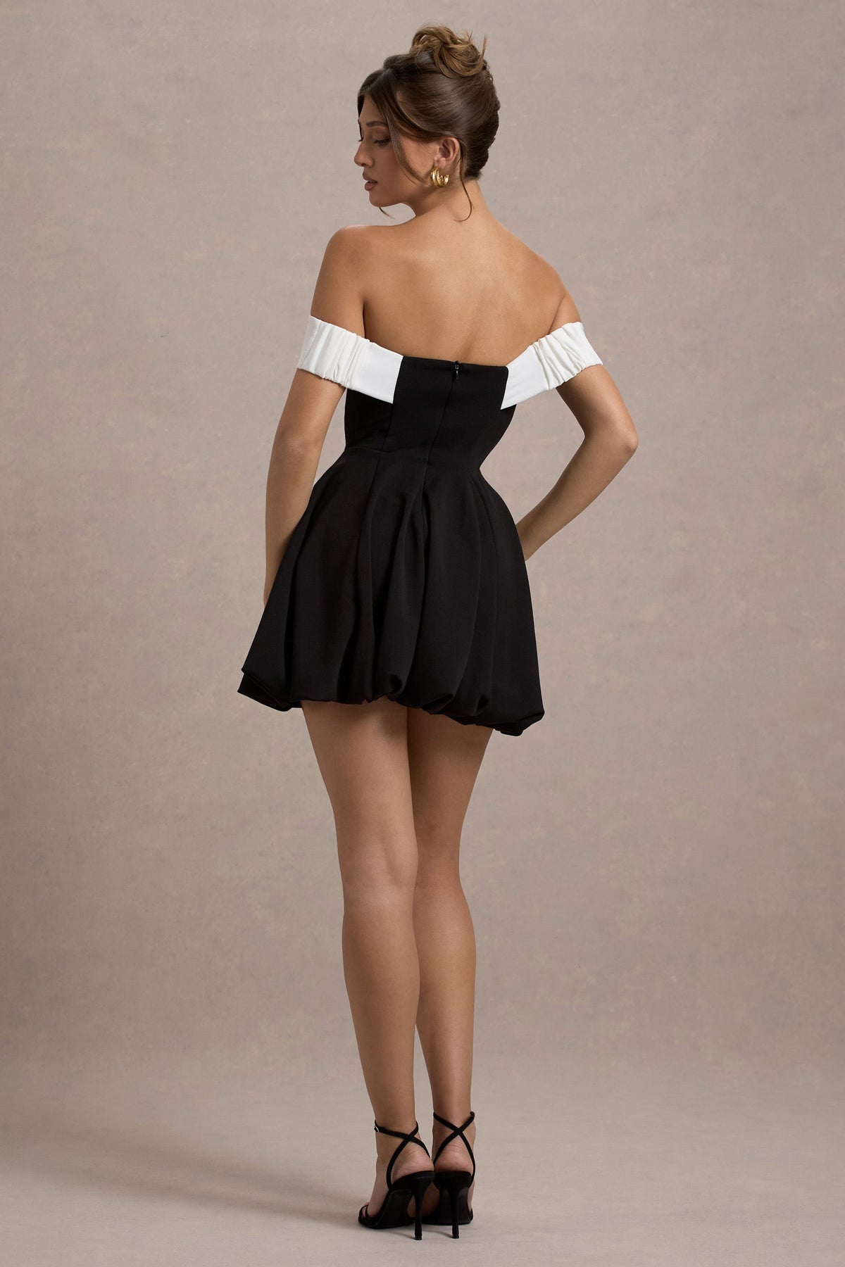 Minimoiselle | Black & White Bow Bardot Mini Dress With Puff-Ball Skirt