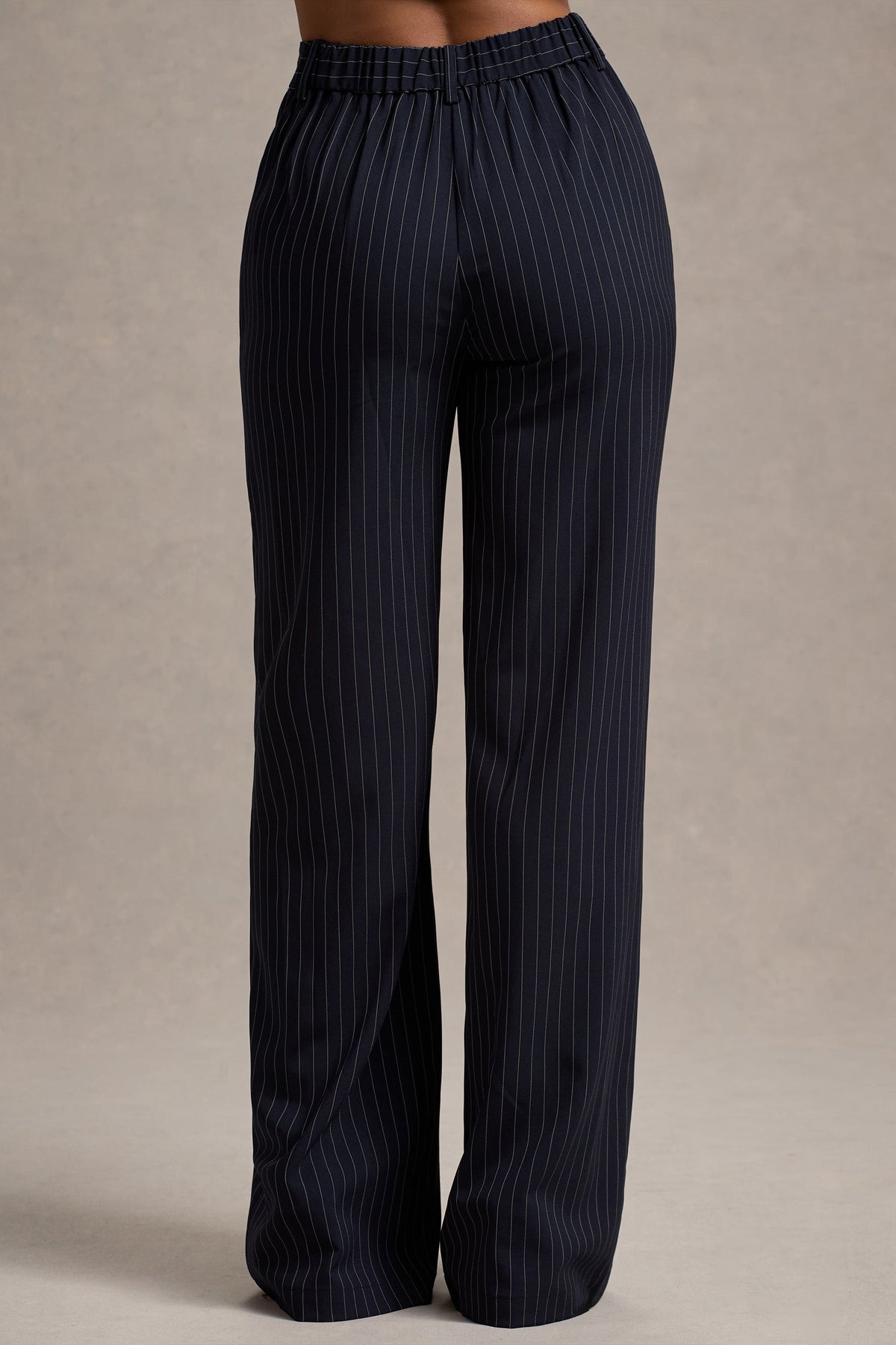 New York Navy Pinstripe Tailored Wide Leg Trousers Club L London UAE